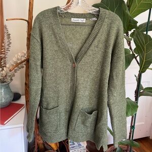 Vintage Lambs Wool Olive Green Cardigan